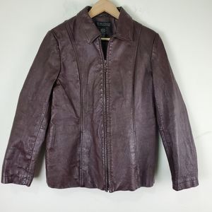Dialogue brown leather jacket Sz S pockets full